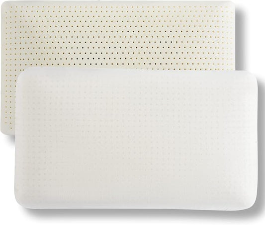 JOTOM Talalay Natural Latex Pillow Sleeping Bed Pillow, Medium Firmness Latex Pillow for Side, Back, and Stomach Sleepers, Removable Breathable Cotton Cover (Queen (Mid Loft))