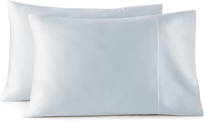100% Organic Cotton Pillow Cases Queen Size Set of 2-100% Cotton Pillowcases GOTS Certified 500 Thread Count - Naturally Cooling Comfortable Breathable & Soft Pillow Cases (Powder Blue, Queen)