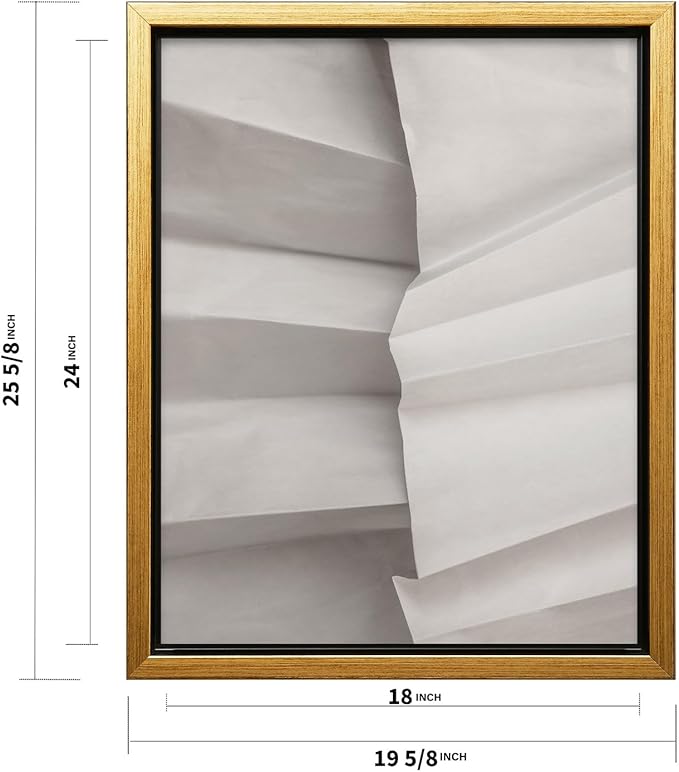 Monem Art Minimalist Folded Paper Texture Print - Neutral Abstract Modern Art Poster - Wall Decor for Living Room, Bedroom or Office - 18x24 Gold Framed CANVAS Wall Art by Mareike Bohmer
