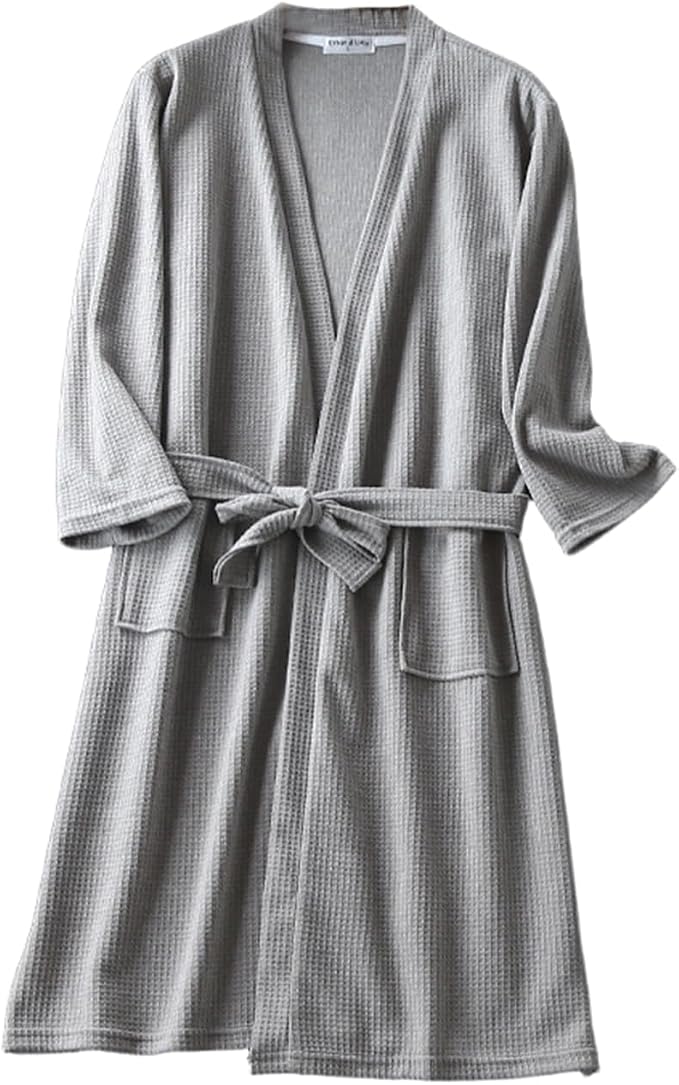 Waffle Bathrobe for Women Men, 3/4 Sleeve/Short Sleeve Kimono Robes, 100% Cotton, Lightweight, Soft Absorbent & Quick Dry