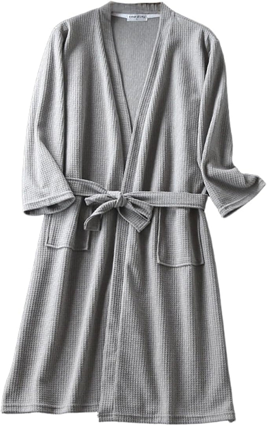 Waffle Bathrobe for Women Men, 3/4 Sleeve/Short Sleeve Kimono Robes, 100% Cotton, Lightweight, Soft Absorbent & Quick Dry