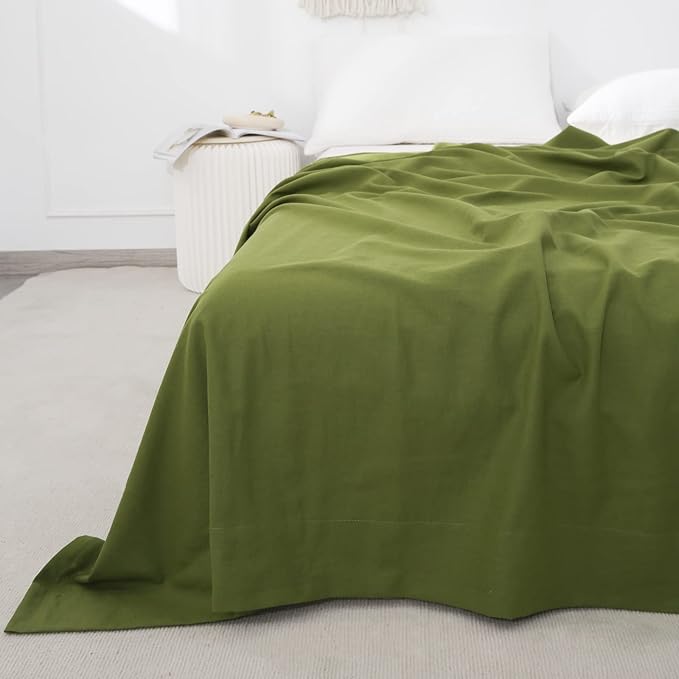 BISELINA Linen Sheet French Flax Flat Sheet Only 55% Euro Linen 45% Cotton Basic Style Solid Color Soft Breathable Farmhouse Top Sheet 1-Piece (King, Forest)