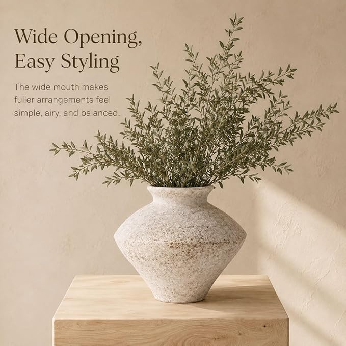Wabi Sabi Vintage Vase, 6.3" Tall Wabi Sabi Decor Rustic Farmhouse Pottery Vase for Centerpiece, White Textured Pottery Flower Vase for Home Decorative, Table, Living Room, Bedroom, Bathroom, Kitchen