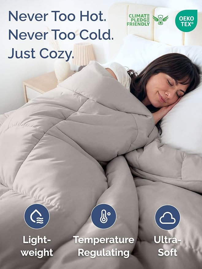 Cal King Size, Light Gray Alternative Down Comforter - Warm, Lightweight & Breathable Hotel Quality Bedding Set for Men, Women, Kids and Teens - All Season Cooling Microfiber Duvet Insert Comforter