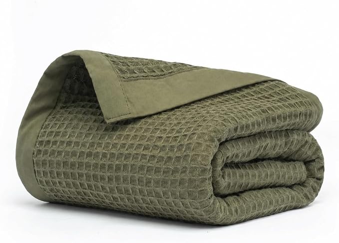 Salt Earth GOTS Certified 100% Organic Cotton Throw Blanket, 55"x60" Waffle Blankets & Throws for Bed, Throw Blanket for Couch, Cozy Christmas Blankets and Throws for Christmas Gifts (Ivy Green)