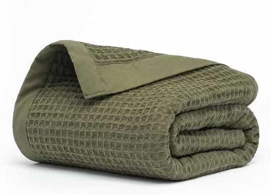 Salt Earth GOTS Certified 100% Organic Cotton Throw Blanket, 55"x60" Waffle Blankets & Throws for Bed, Throw Blanket for Couch, Cozy Christmas Blankets and Throws for Christmas Gifts (Ivy Green)