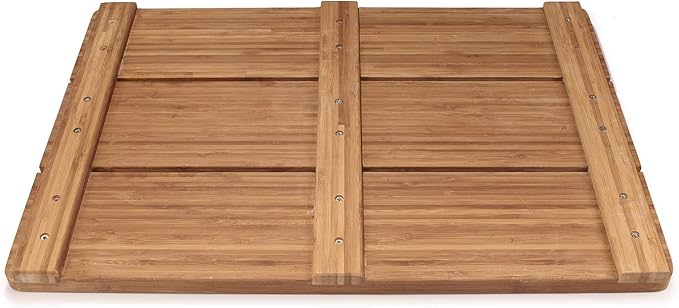 BambooMN Bamboo Bath Mat for Bathroom, Spa, Outdoor Shower, Medium Rectangle (24" x 17" x 1.3"), Anti-Slip, Water Resistant Coating - 1 Piece