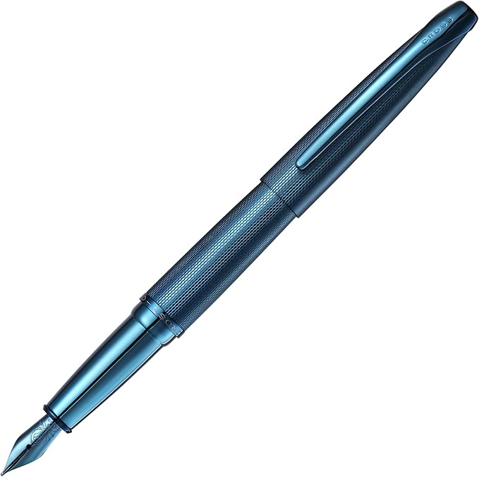 Cross ATX Sandblasted Dark Blue Stainless Steel Fine Nib Fountain Pen - Refillable Pen for Smooth Writing - Black Ink - Comfortable Grip - Long-Lasting - Professional Office Supplies