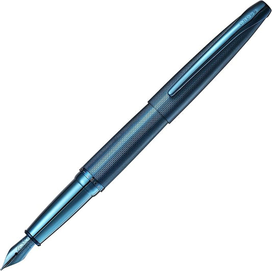 Cross ATX Sandblasted Dark Blue Stainless Steel Fine Nib Fountain Pen - Refillable Pen for Smooth Writing - Black Ink - Comfortable Grip - Long-Lasting - Professional Office Supplies