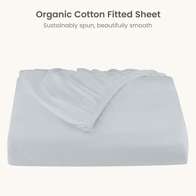 BIOWEAVES 100% Organic Cotton 1 Twin XL Fitted Sheet Only | 300 Thread Count Sateen Weave GOTS Certified with Deep Pocket - Glacier Gray
