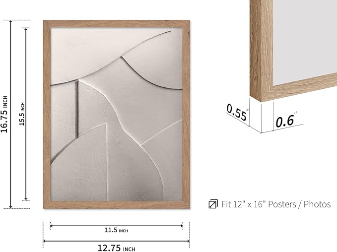 Monem Art Minimalist White Geometric Texture Print - Abstract Scandinavian Wall Art Poster - Wall Decor for Living Room, Bedroom or Office - 12x16 Beige Framed Wall Art by Mareike Bohmer