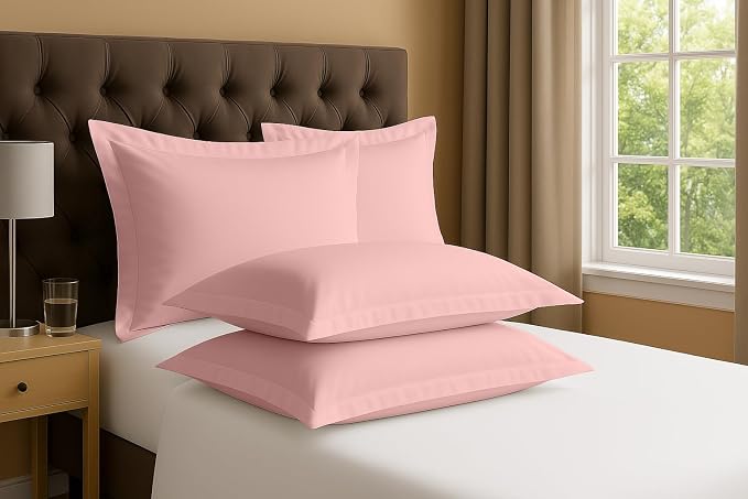 2 Pack Pillow Shams Queen Size 20x30 – 600 Thread Count 100% Organic Cotton Pink Pillow Covers with 2 Inch Flange, Soft & Smooth Premium Hotel-Quality Pillowcases Set of 2