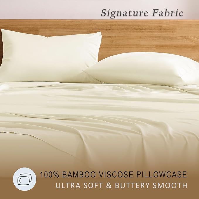 TOSMO Luxury Cooling Pillowcase Set of 2 | FSC® Certified | Viscose from Organically Grown Bamboo | Breathable Silky Soft Pillowcases with Envelope Closure [Standard, Vanilla Yellow]