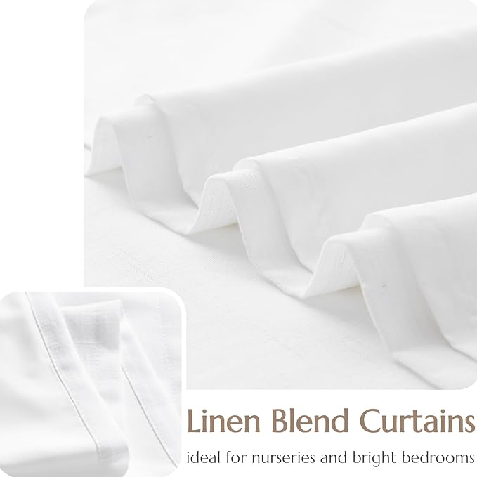 JINCHAN White Linen Curtains with Privacy Lining 84 inch Length Lined Curtains 84 inch Light Filtering Drapes for Living Room Bedroom Neutral Farmhouse Cottage Core Home Office Decor Back Tab 2 Panels
