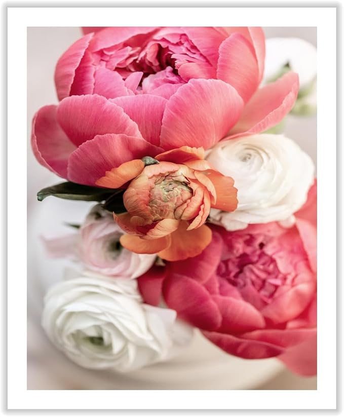 Monem Art Pink Peony Floral Macro Photography Print - Romantic Flower Art Poster - Wall Decor for Living Room, Bedroom or Office - 12x16 ROLLED CANVAS Wall Art by Mareike Bohmer