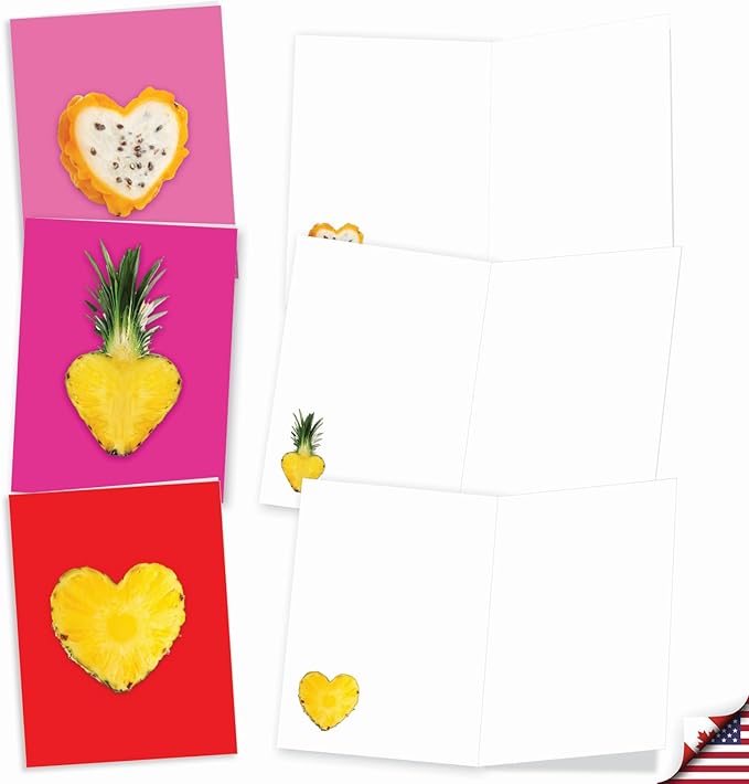 The Best Card Company - 20 Cute Boxed Cards (4 x 5.12 Inch) - Assorted Blank Set (10 Designs, 2 Each) - Fruit Hearts AM8992OCB-B2x10