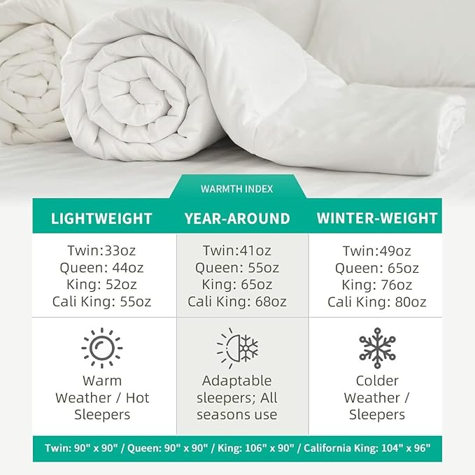 APSMILE Oversized Queen Feathers Down Comforter - Ultra Soft All Seasons 100% Organic Cotton Feathers Down Duvet Insert Medium Warm Quilted Bed Comforter with Corner Tabs (98x98, White)