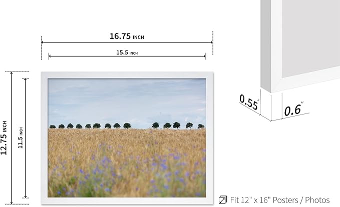 Monem Art Golden Meadow Horizon Landscape Print - Minimalist Nature Photography Poster - Wall Decor for Living Room, Bedroom or Office - 12x16 White Framed Wall Art by Mareike Bohmer