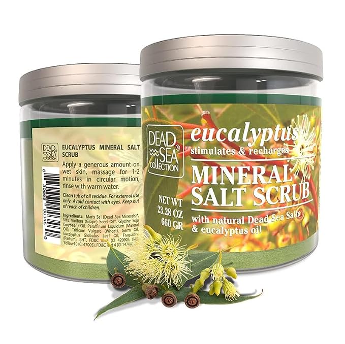 Dead Sea Collection Eucalyptus Salt Scrub – Exfoliating Body Scrub for Women – Moisturizing and Nourishing Skin – with Pure Oils and Dead Sea Minerals (23.28 Oz)