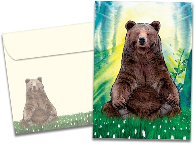 Tree-Free Greetings Just Because Greeting Card with Matching Envelope, Eco Friendly, Made in USA, 100% Recycled Paper, 5 x 7, Peaceful Bear (GO69179)