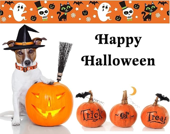 Mihqy Halloween Dog Collar and Leash Set - Pumpkin Bat Ghost Pattern - Adjustable for Small Medium Large Dogs(Halloween Set,L)