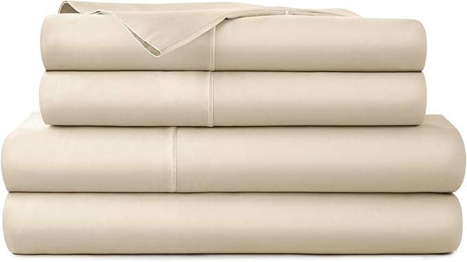100% Organic Cotton Sheets Twin Size - GOTS Certified Organic Bed Sheets with Deep Pocket 300 Thread Count & Cozy Sateen Weave Gets Softer with Each Wash - Luxury 3 Piece Set (Dune, Twin)