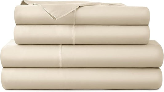 100% Organic Cotton Sheets Queen Size - GOTS Certified Organic Bed Sheets with Deep Pocket 300 Thread Count & Cozy Sateen Weave Gets Softer with Each Wash - Luxury 4 Piece Set (Dune, Queen)
