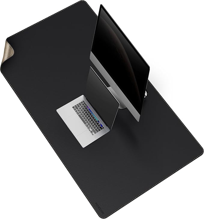 MAIDERN 59”x 27.5” Leather Desk Mat XL, Large Desk Pad, Reversible Cork & Leather Large Mouse pad for Desk, Waterproof Computer Desk Mat for Gaming Home Office (Black)