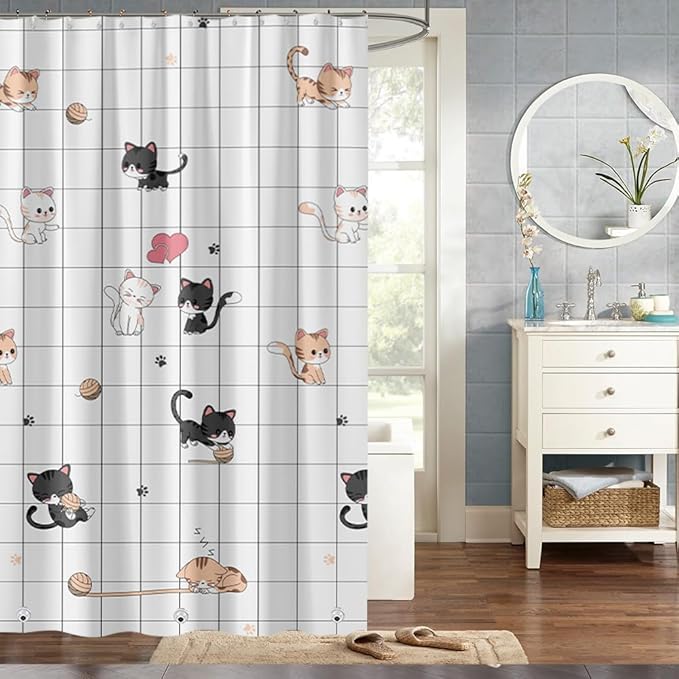 Plastic Shower Liner - Premium PEVA 4G Shower Curtain Liner with Rustproof Grommets and 3 Weighted Magnets, Waterproof Shower Curtains for Bathroom (Little Cat, 72" x 78")