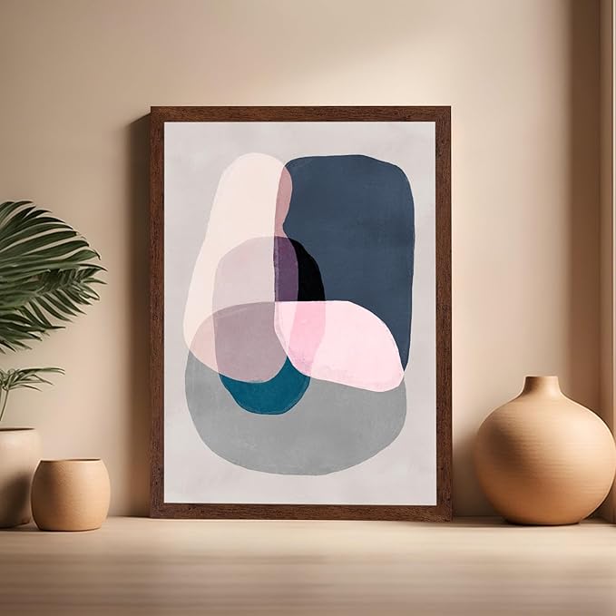 Monem Art Pastel Abstract Color Block Painting Print - Scandinavian Minimalist Art Poster - Wall Decor for Living Room, Bedroom or Office - 16x20 Brown Framed Wall Art by Mareike Bohmer
