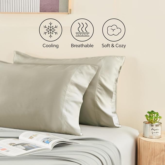 BEDELITE Linen Pillow Cases Queen Size Set of 2, Rayon Derived from Bamboo，Cooling Pillow Cases for Hot Sleepers & Night Sweats, Breathable and Silky Soft Envelope Pillowcases, 20"x30"