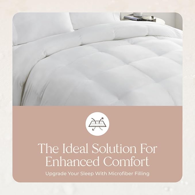 Microfiber Filled Down Alternative Comforter - Luxury Down Alternative Duvet Insert with Lightweight & Breathable Microfiber Filling and GOTS Certified Organic Cotton Cover (King/Cal King Size)