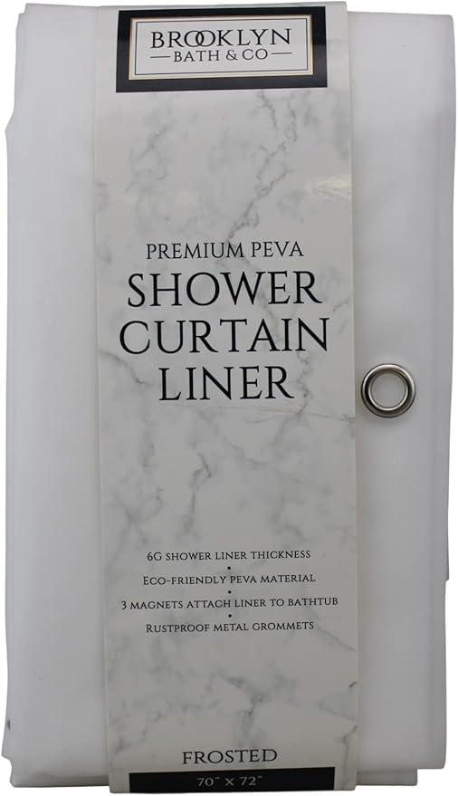 Dependable Industries inc. Essentials Premium 6 Guage PEVA Shower Curtain Liner - PVC Free Magnetized Bottom Odorless with Rustproof Grommets (Frosted Clear)