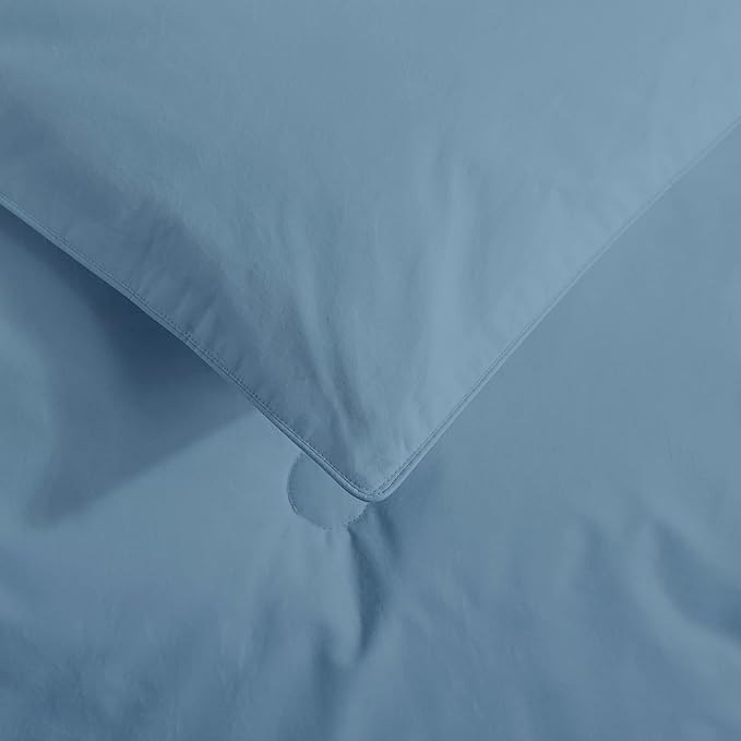 Feather and Loom Button Stitch Down Alternative All Seasons Comforter - Soft and Easy Care Microfiber Cover, Hypoallergenic High Loft Fiber Fill, Machine Washable Color: Blue Fog Size: Full/Queen