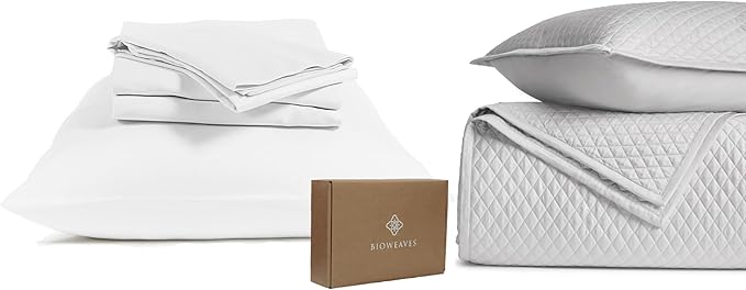 BIOWEAVES Sheet Set & Quilted Set | GOTS Certified Organic Cotton | Queen Size, White