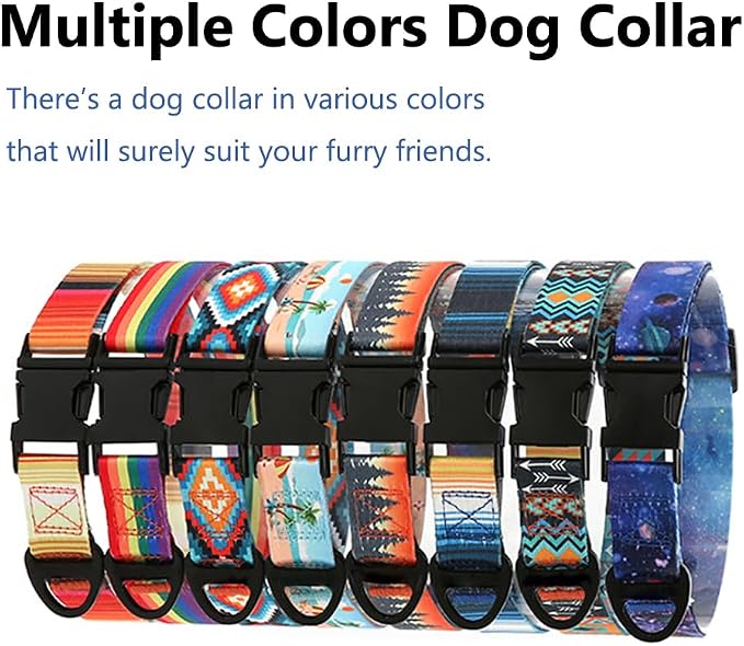 Dog Collar and Leash Set for Dogs Walking Bohemia Ethnic Style | Soft Durable Nylon Adjustable Collar with Metal Buckle and 4ft Padded Handle Matching Leash for Small Medium Large Dogs