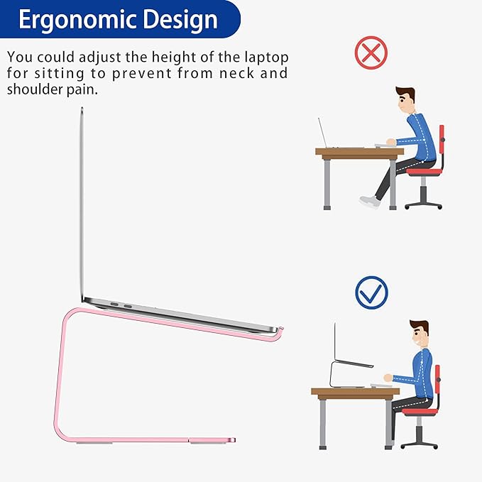 BESIGN LS03 Aluminum Laptop Stand, Ergonomic Detachable Computer Stand, Notebook Riser, Laptop Mount Compatible with Air, Pro, Dell, HP, Lenovo More 10-15.6" Laptops, Pink