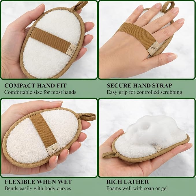 Natural Egyptian Loofah Body Scrubber (Pack of 2) – Dual-Sided Bath Sponge with Terry Cloth, Gentle Exfoliating Shower Loofah for Women & Men, Soft Body Wash Pad for Smooth Skin