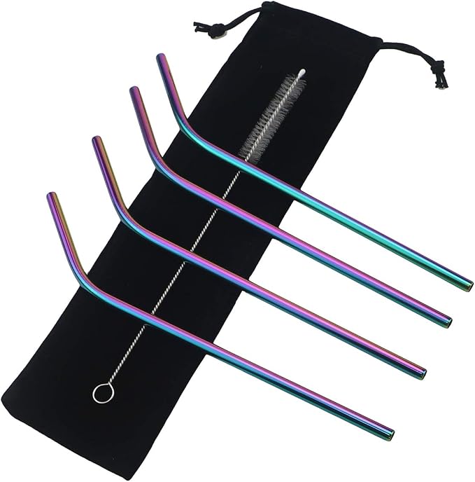 Stainless Steel Straws 8.5" - 4 Pack - Multicolor - Eco-Friendly - Durable & Versatile - Easy to Clean - Portable Idea