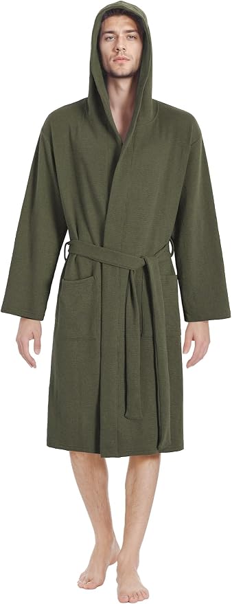 Latuza Men's Waffle Knit Hooded Robe Lightweight Bathrobe
