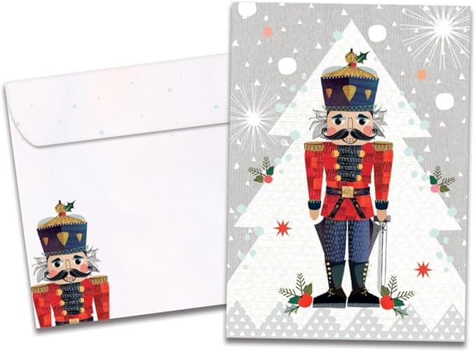 Tree-Free Greetings - Season's Greeting Cards - Artful Designs - 12 Cards + Matching Envelopes - Made in USA - 100% Recycled Paper - 5 x 7 - Nutcracker Joy (VP80735)