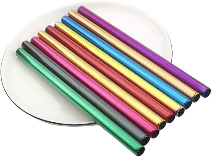 Metal Straws Stainless Steel Straws 8.5" Drinking Straws Reusable 3 Set - Ultra Long Muti Color-Cleaning Brush for 20/30 Oz for Trail Tumblers Yeti RTIC SIC Ozark (2 Straight|1 Bent|1 Brush）
