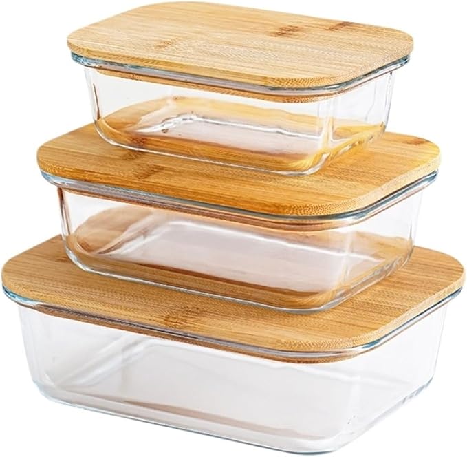 Glass Fresh-Keeping Box with Bamboo Lid - Microwave, Leakproof Food Storage Container for Office and Lunches