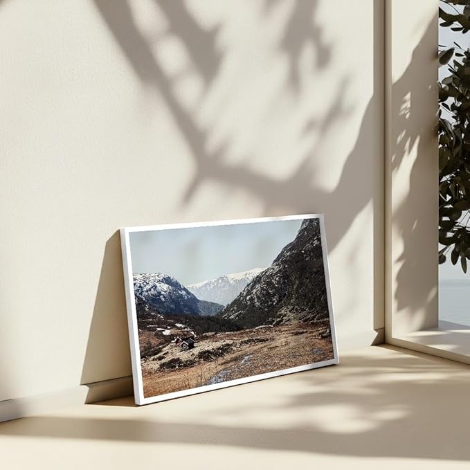 Monem Art Scandinavian Mountain Cabin Landscape Photography Print - Nordic Nature Scenic Art Poster - Wall Decor for Living Room, Bedroom or Office - 18x24 White Framed CANVAS by Mareike Bohmer