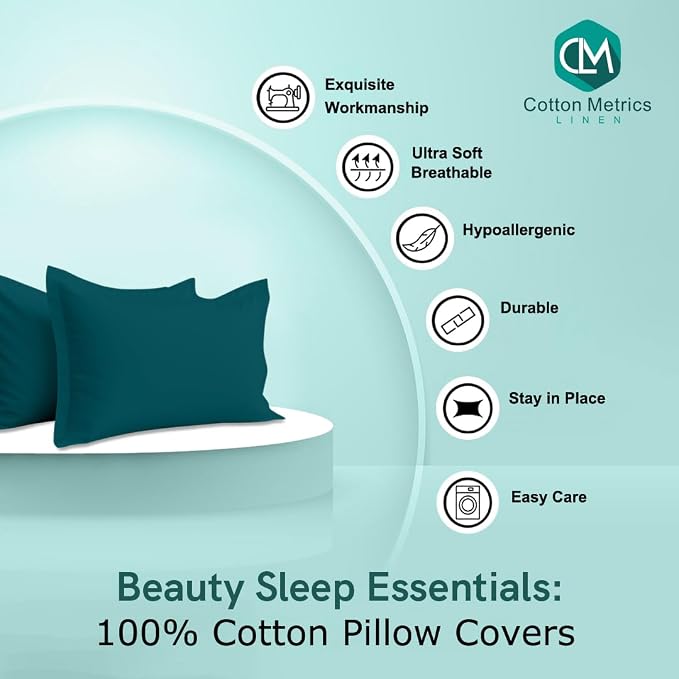 2 Pack Pillow Shams King Size 20x36 – 600 Thread Count 100% Organic Cotton Teal Pillow Covers with 2 Inch Decorative Flange, Soft & Smooth Premium Hotel-Quality Pillowcases Set of 2