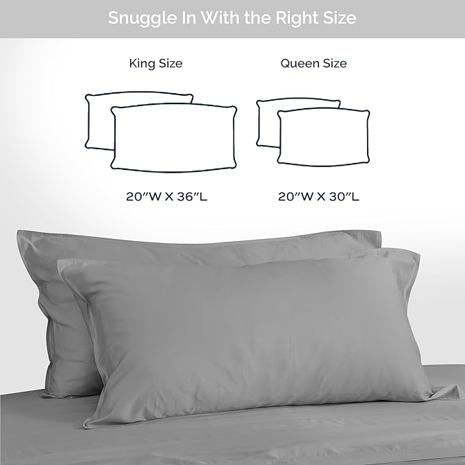 Pillow Cases Queen Size Set of 2 Pillowcases 100% Viscose Derived from Bamboo Cooling Pillowcases, Soft & Breathable Pillow Case with Envelope Closure, Gray Pillow Cases (Steel)