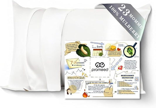 PROMEED 100% Mulberry Silk Toddler Pillowcase 13 x 18, Premium Natural 23 Momme Real Silk Pillow Case Toddler/Travel Size with Free Laundry Bag (Toddler/Travel-13 x18, White)