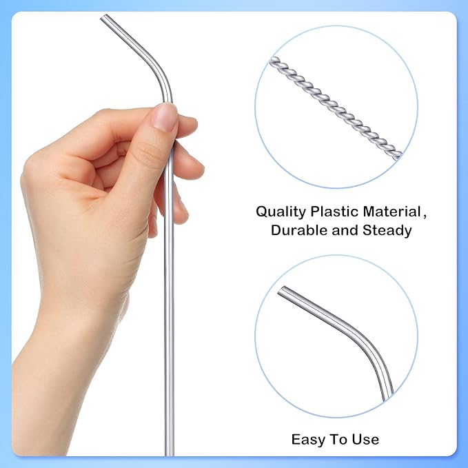 Geiserailie 8 Pieces 14 Inch Reusable Stainless Steel Straws Long Drinking Straws for 100 oz Tumblers, Extra with 4 Pieces Cleaning Brush(Silver)