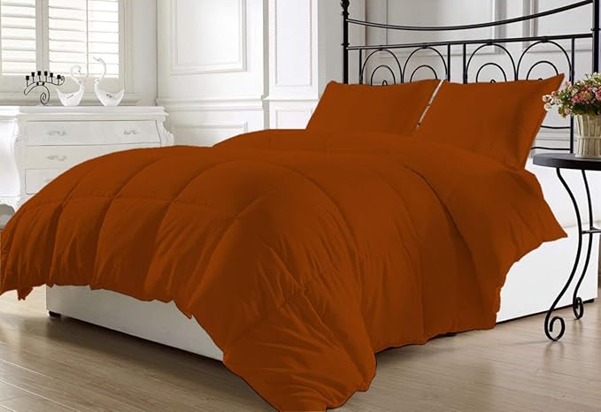 Luxurious and Hypoallergenic 600 Thread Count 1 Piece Down Alternative Comforter 100% Egyptian Cotton Solid (Full/Queen, Brick Red)