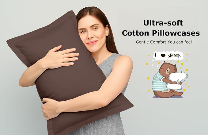 2 Pack Pillow Shams King Size 20x36 – 600 Thread Count 100% Organic Cotton Brown Pillow Covers with 2 Inch Decorative Flange, Premium Hotel-Quality Pillowcases Set of 2